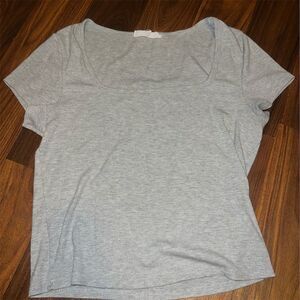 Women's Gray Square-Neck T-Shirt Size L Casual Spring